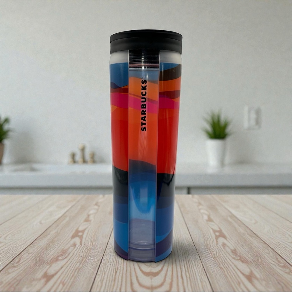 Starbucks 2013 Ocean Sunset Tumbler 16oz Clear Acrylic Cold Cup Travel Mug